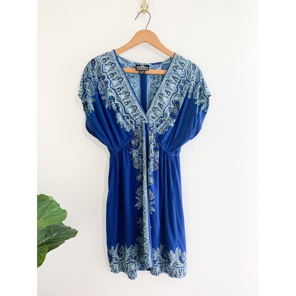 Angie Royal Blue Mini Dress with Light Blue Border Print